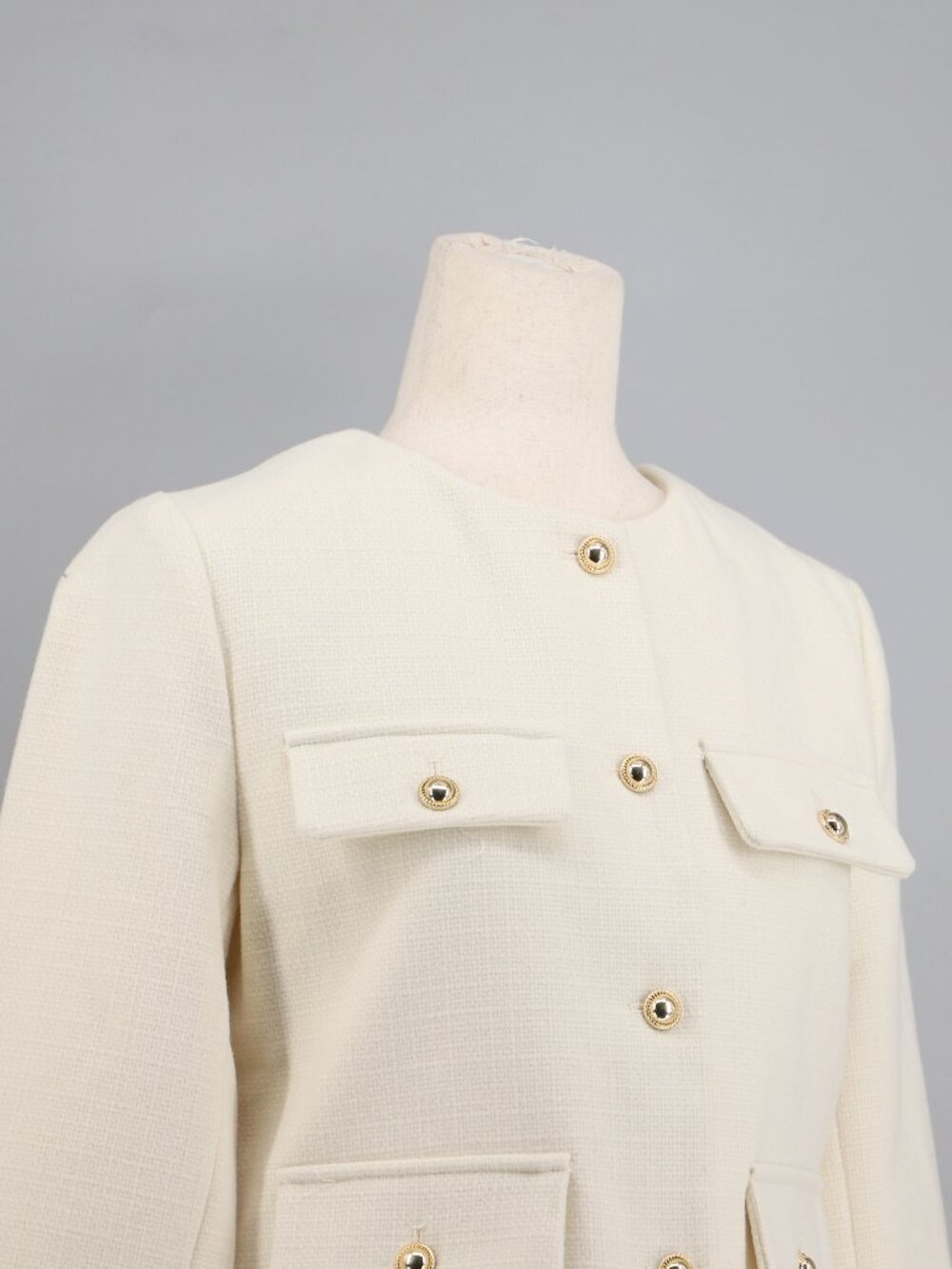 NWT ZARA Gold Button Cropped Flap Jacket Blazer in Ivory Size S - Picture 3 of 11